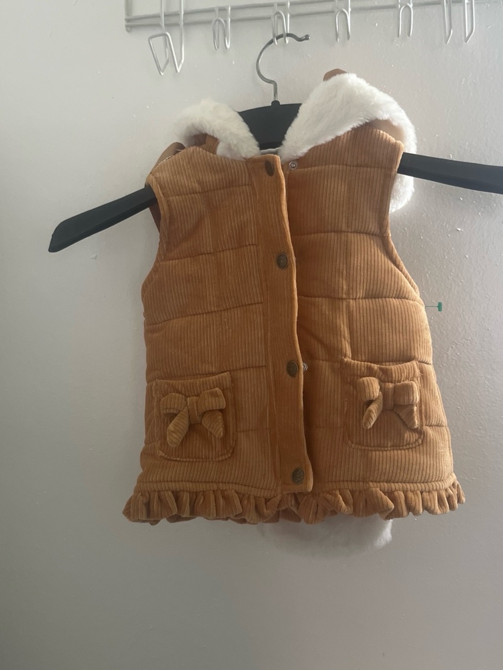 Nicole Miller Girls' Corduroy Teddy-Lined Hooded Vest in Tan